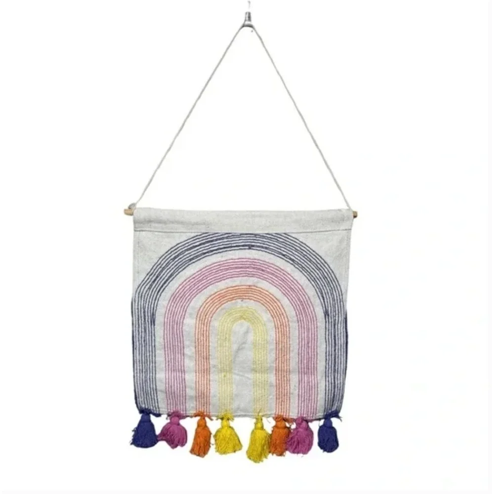 Rainbow Wall Hanging Tuft Tassel Tapestry Boho Nursery Decor Colorful Fiber Art‎